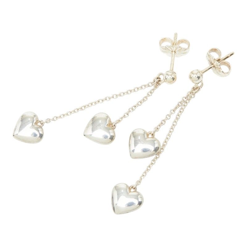 Tiffany & Co Double Heart Drop Swing Earrings Silver