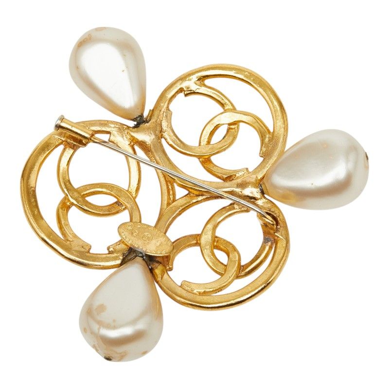 Chanel CC Logo Brooch Gold Plated Faux Pearl — view 2