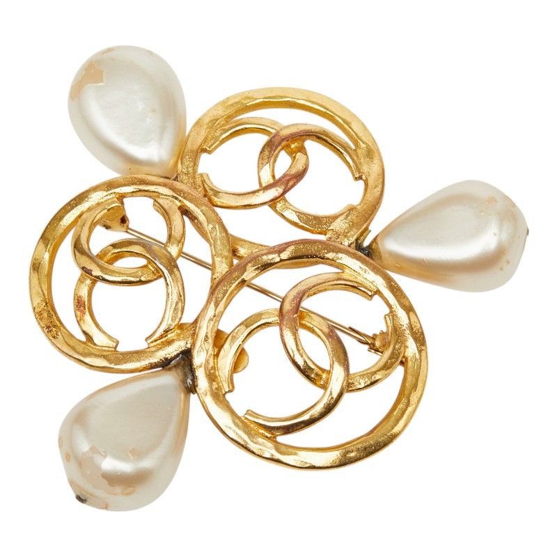 Chanel CC Logo Brooch Gold Plated Faux Pearl