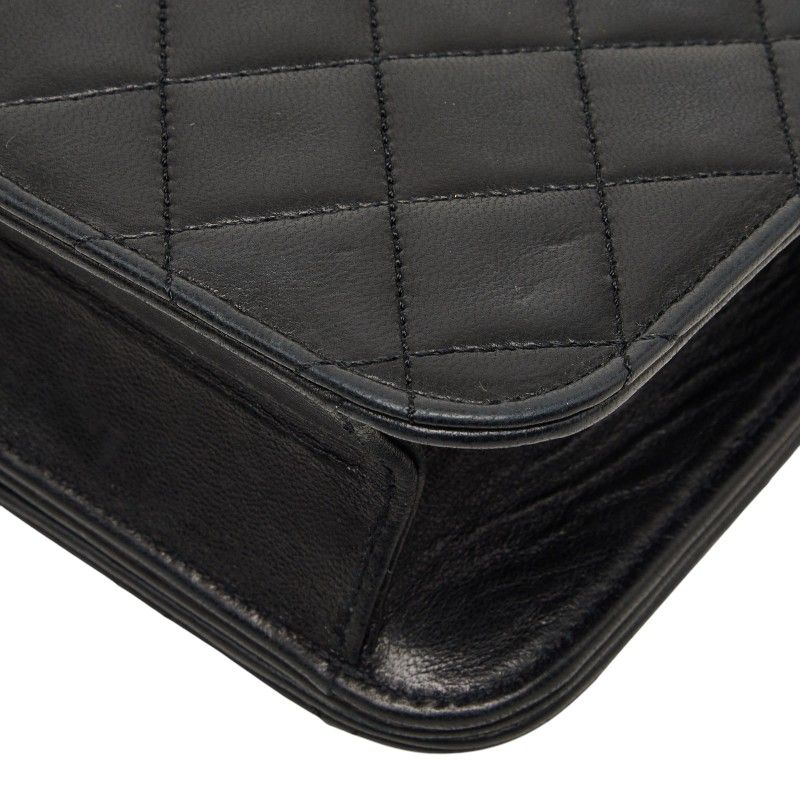 Chanel CC Logo Quilted Crossbody Chain Shoulder Bag Black Lambskin — view 6