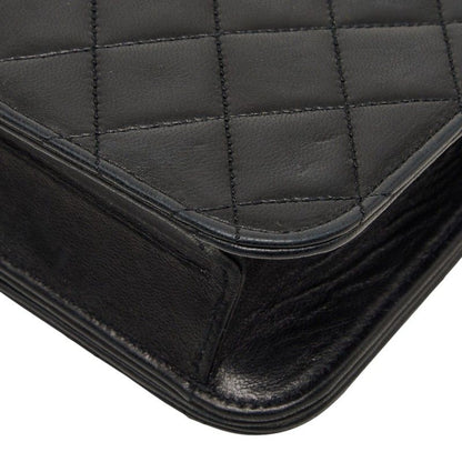 Chanel CC Logo Quilted Crossbody Chain Shoulder Bag Black Lambskin — view 6