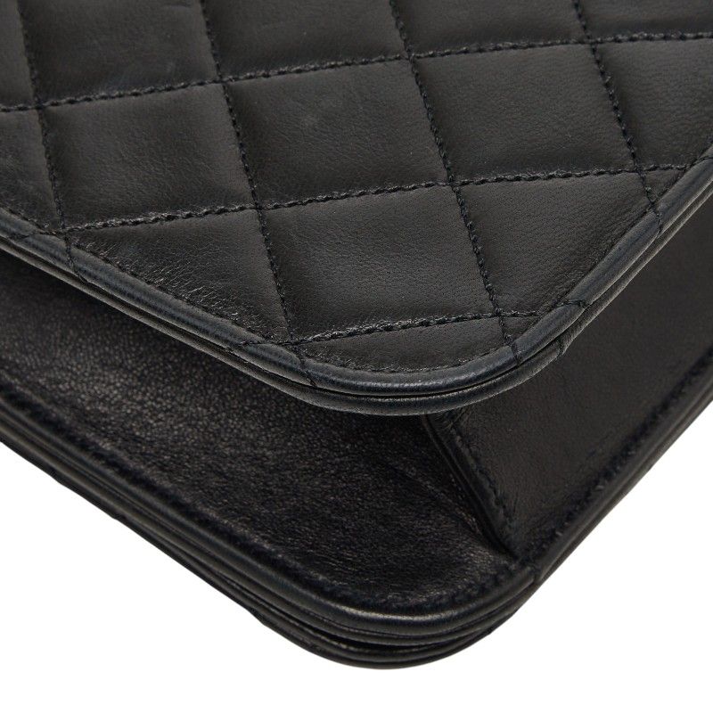 Chanel CC Logo Quilted Crossbody Chain Shoulder Bag Black Lambskin — view 7