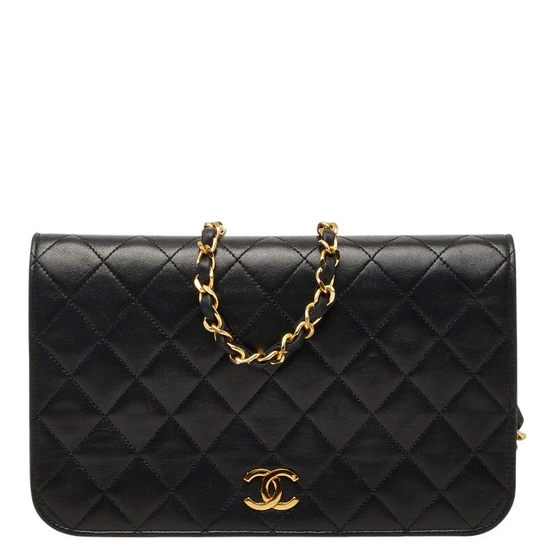 Chanel CC Logo Quilted Crossbody Chain Shoulder Bag Black Lambskin