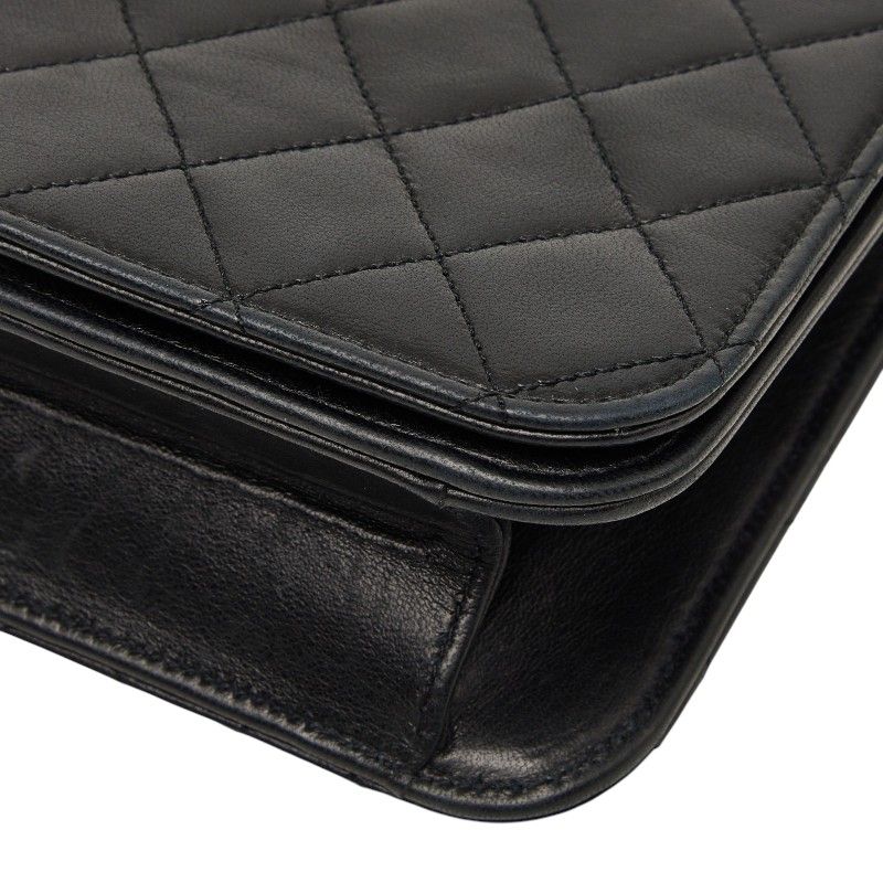 Chanel CC Logo Quilted Crossbody Chain Shoulder Bag Black Lambskin — view 4