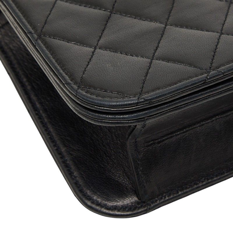 Chanel CC Logo Quilted Crossbody Chain Shoulder Bag Black Lambskin — view 5