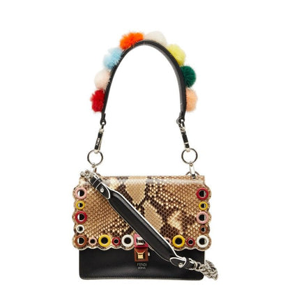 Fendi Canai Mini Chain Shoulder Bag 2-Way Black Brown Leather