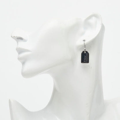 Dior Logo Plate Earrings Silver Black Metal — view 4