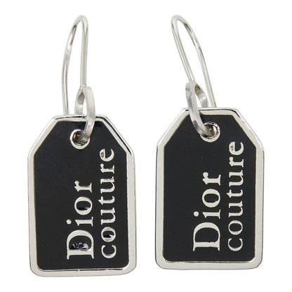 Dior Logo Plate Earrings Silver Black Metal — view 2