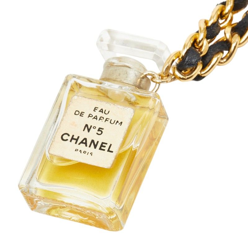 Chanel Chain Necklace Gold Clear Black Plated Glass Leather
