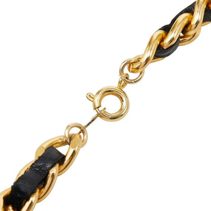 Chanel Chain Necklace Gold Clear Black Plated Glass Leather — view 5