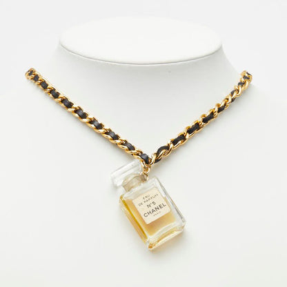 Chanel Chain Necklace Gold Clear Black Plated Glass Leather — view 6