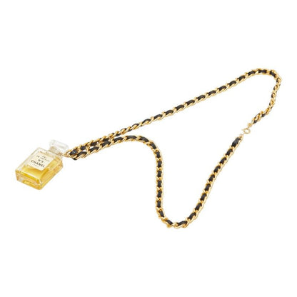 Chanel Chain Necklace Gold Clear Black Plated Glass Leather — view 4