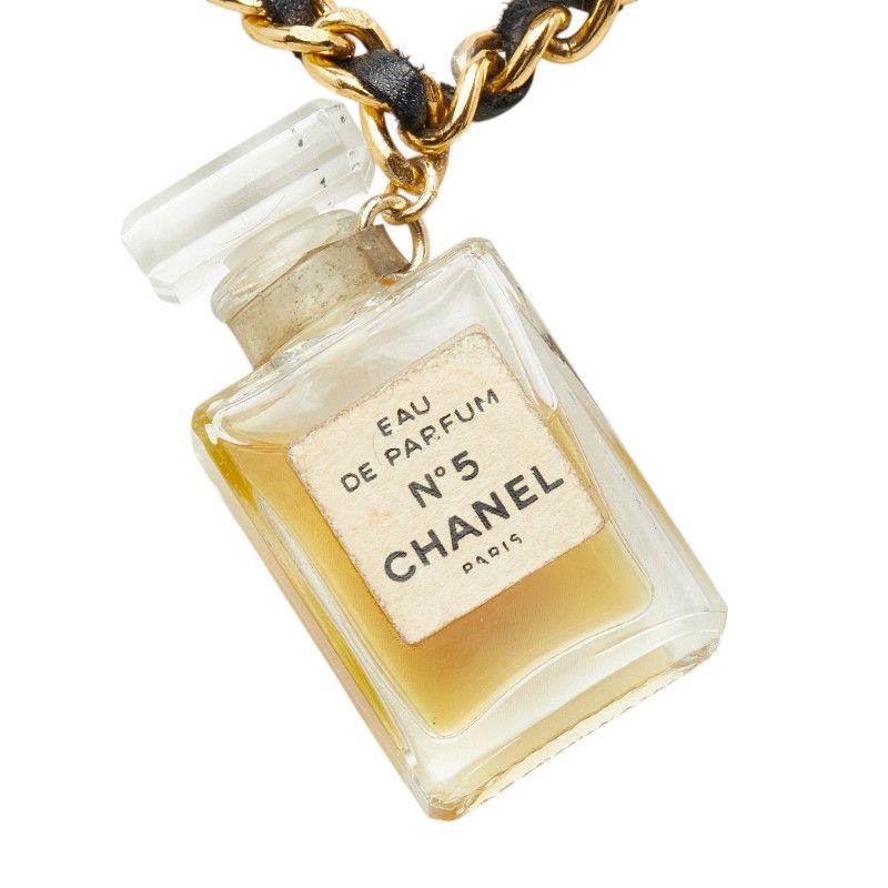 Chanel Chain Necklace Gold Clear Black Plated Glass Leather — view 2