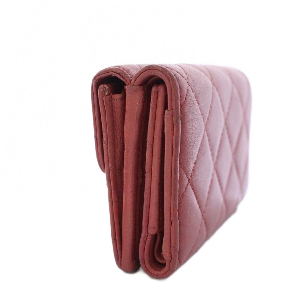 Chanel Quilted Trifold Wallet CC Logo Leather Pink KH — view 2