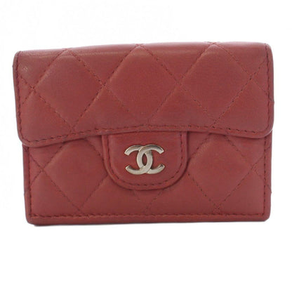 Chanel Quilted Trifold Wallet CC Logo Leather Pink KH