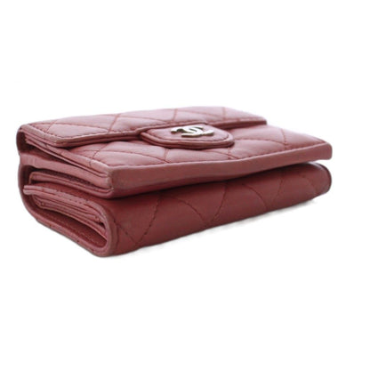 Chanel Quilted Trifold Wallet CC Logo Leather Pink KH — view 4