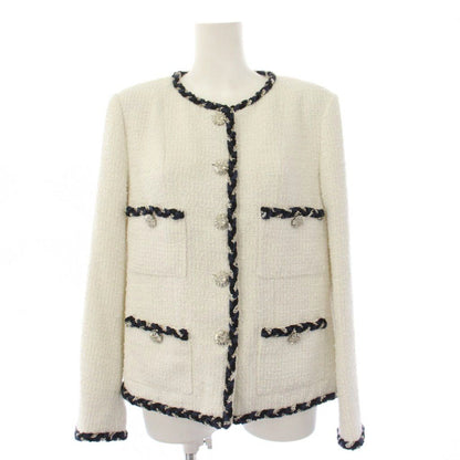 Chanel Uniform Twi Dono Color Jacket CC Logo Bijuu 38 White KH