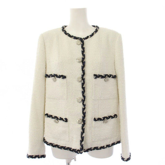 Chanel Uniform Twi Dono Color Jacket CC Logo Bijuu 38 White KH