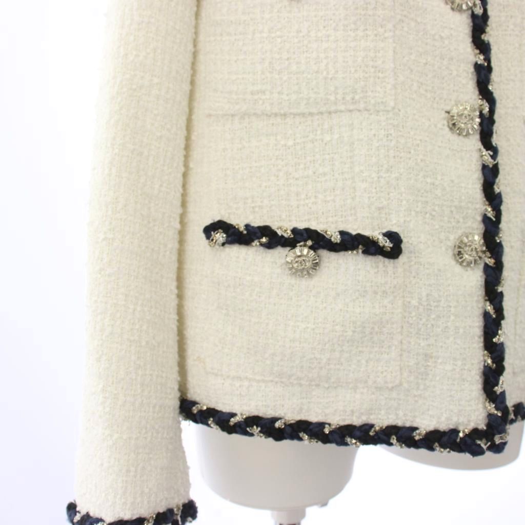 Chanel Uniform Twi Dono Color Jacket CC Logo Bijuu 38 White KH — view 6