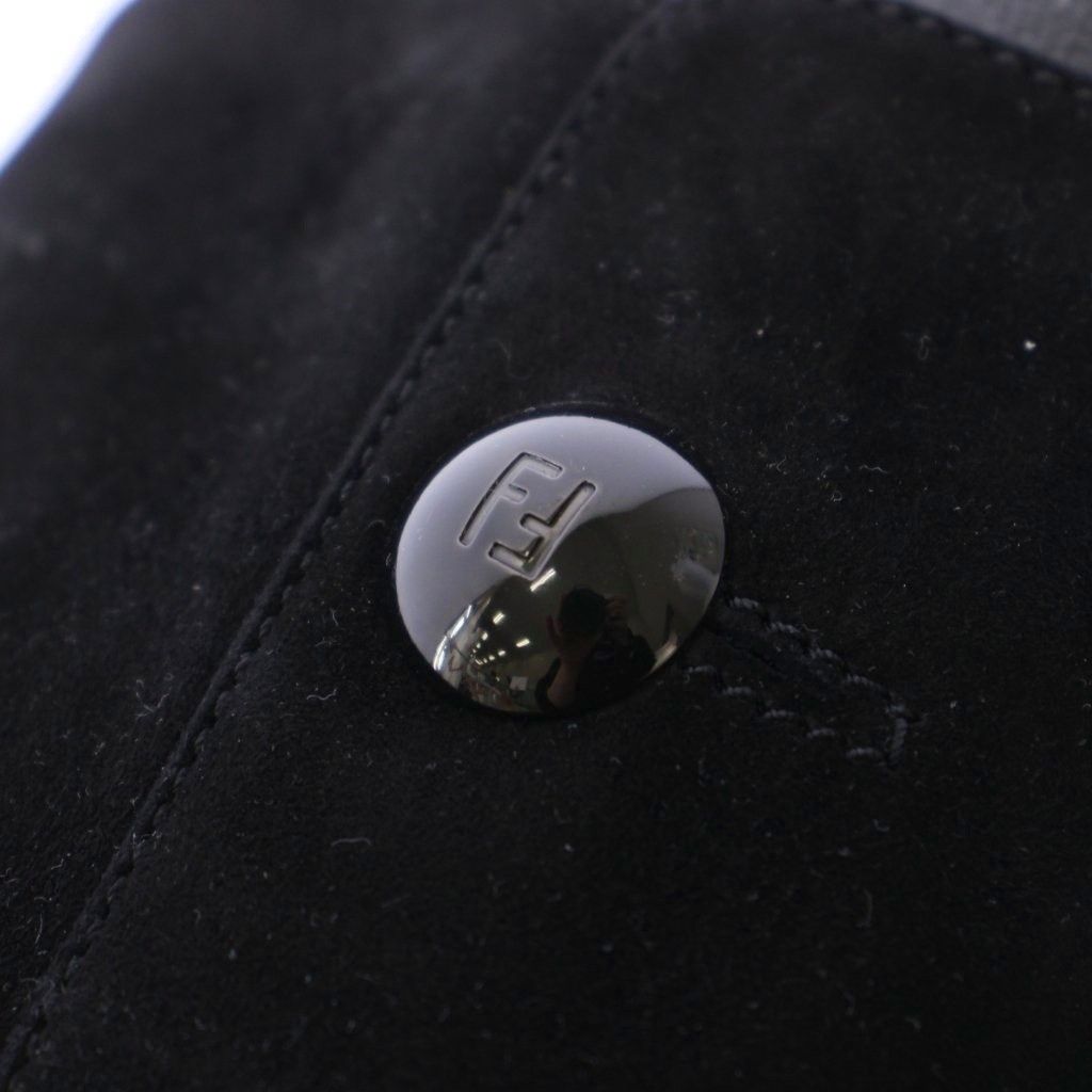 Fendi Long Boots Suede Logo Button 36.5 Black TK — view 8