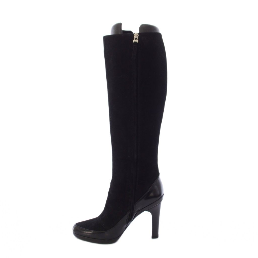 Fendi Long Boots Suede Logo Button 36.5 Black TK — view 2