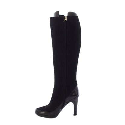 Fendi Long Boots Suede Logo Button 36.5 Black TK — view 2