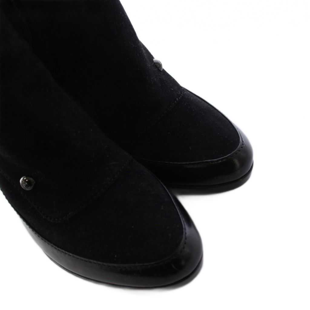 Fendi Long Boots Suede Logo Button 36.5 Black TK — view 3