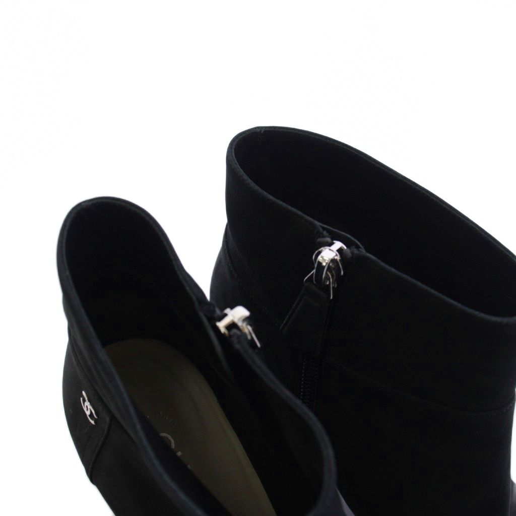 Chanel Short Boots CC Logo Suede Side Zipper 36c Black TK — view 5