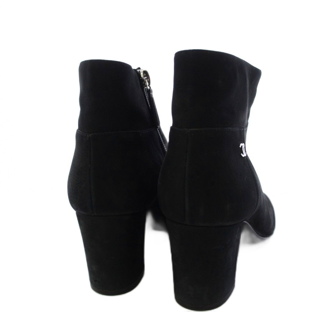 Chanel Short Boots CC Logo Suede Side Zipper 36c Black TK — view 6