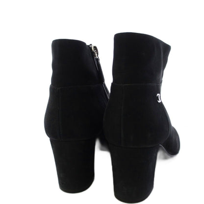 Chanel Short Boots CC Logo Suede Side Zipper 36c Black TK — view 6