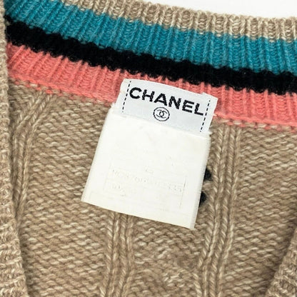 Chanel Vintage CC Logo Beige Cashmere Skool Knit Sweater A3 — view 8