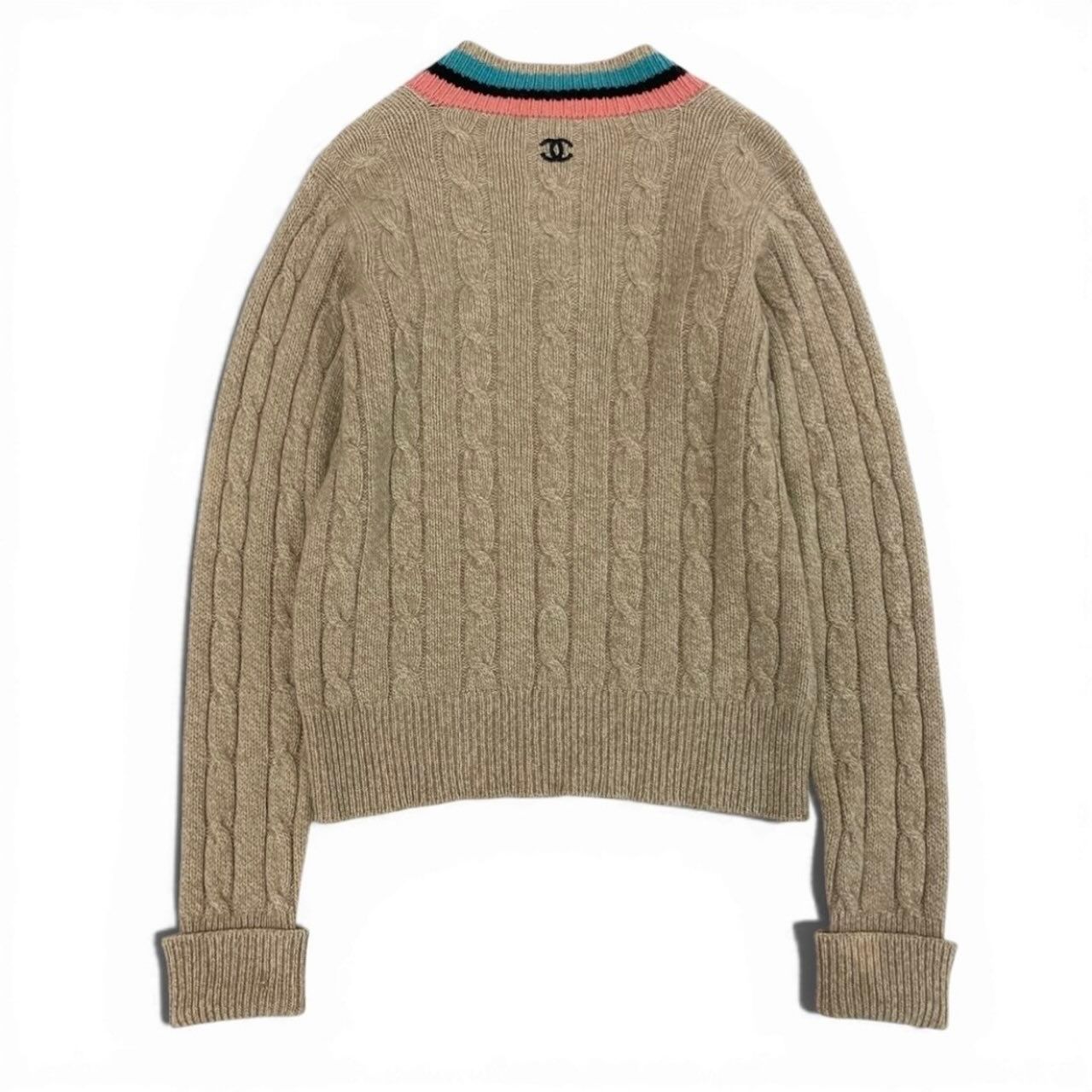 Chanel Vintage CC Logo Beige Cashmere Skool Knit Sweater A3 — view 3