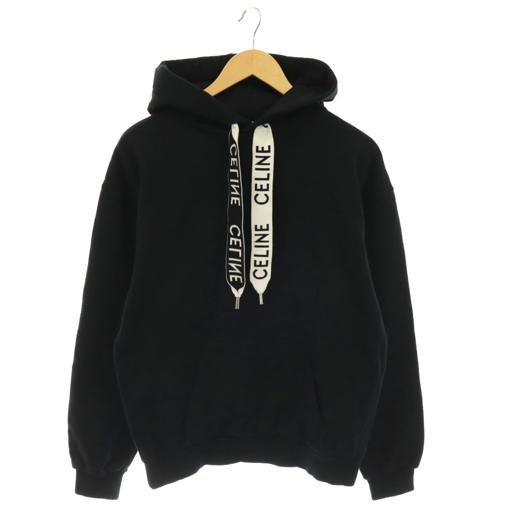 Celine Drawstring Loose Hoodie Pullover S Black