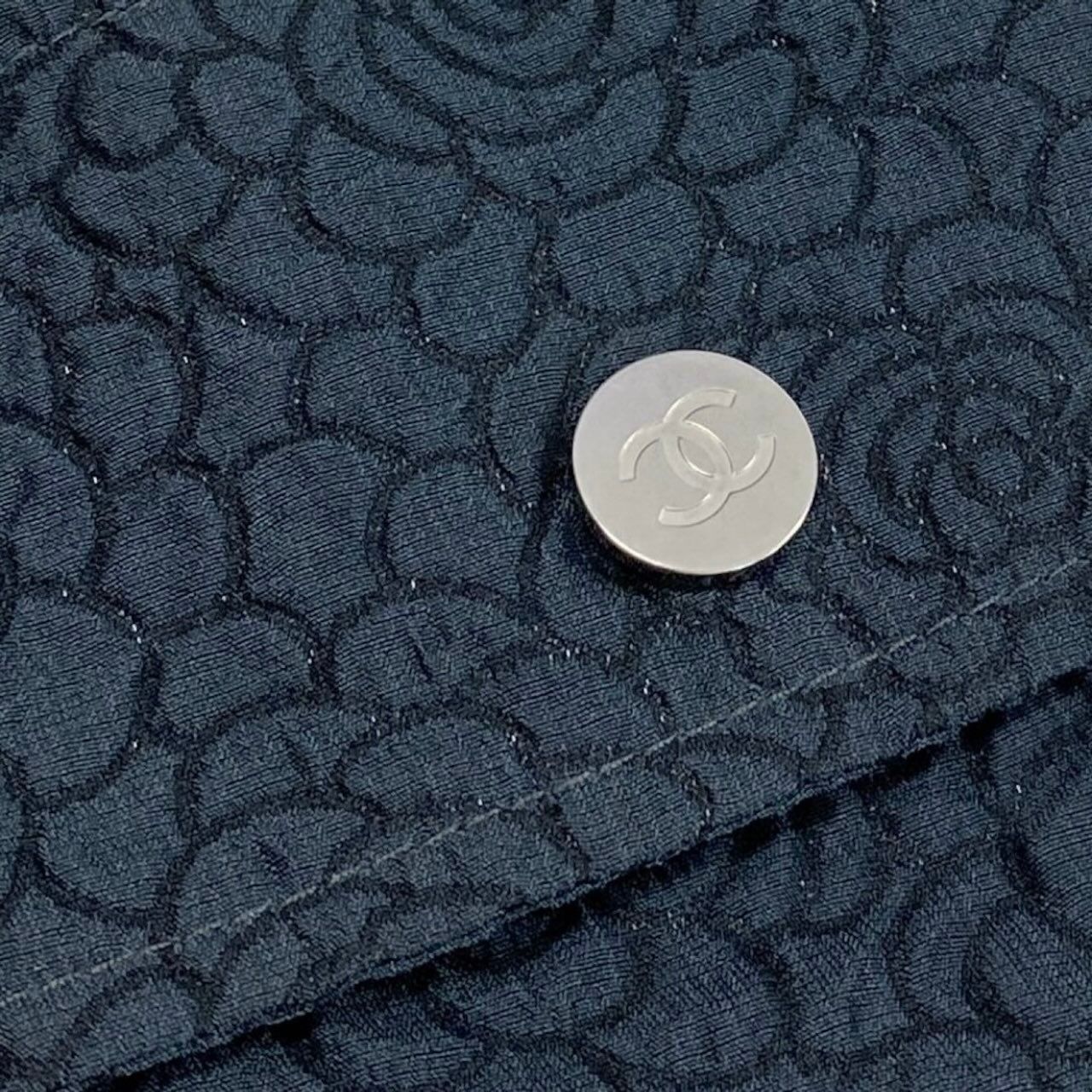 Chanel Camellia CC Logo Navy Polyester Silk Coat A3 — view 8