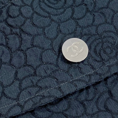 Chanel Camellia CC Logo Navy Polyester Silk Coat A3 — view 8