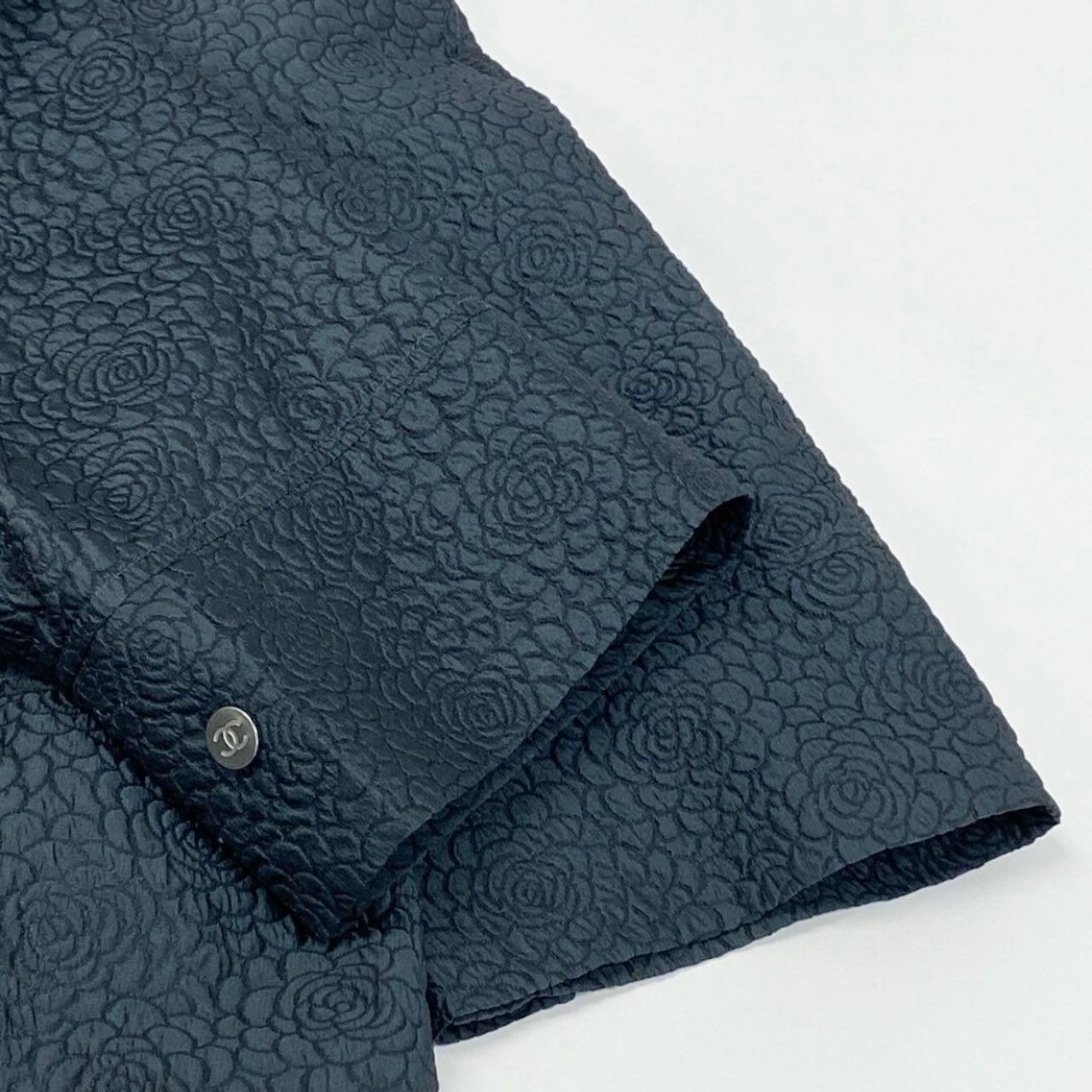 Chanel Camellia CC Logo Navy Polyester Silk Coat A3 — view 7