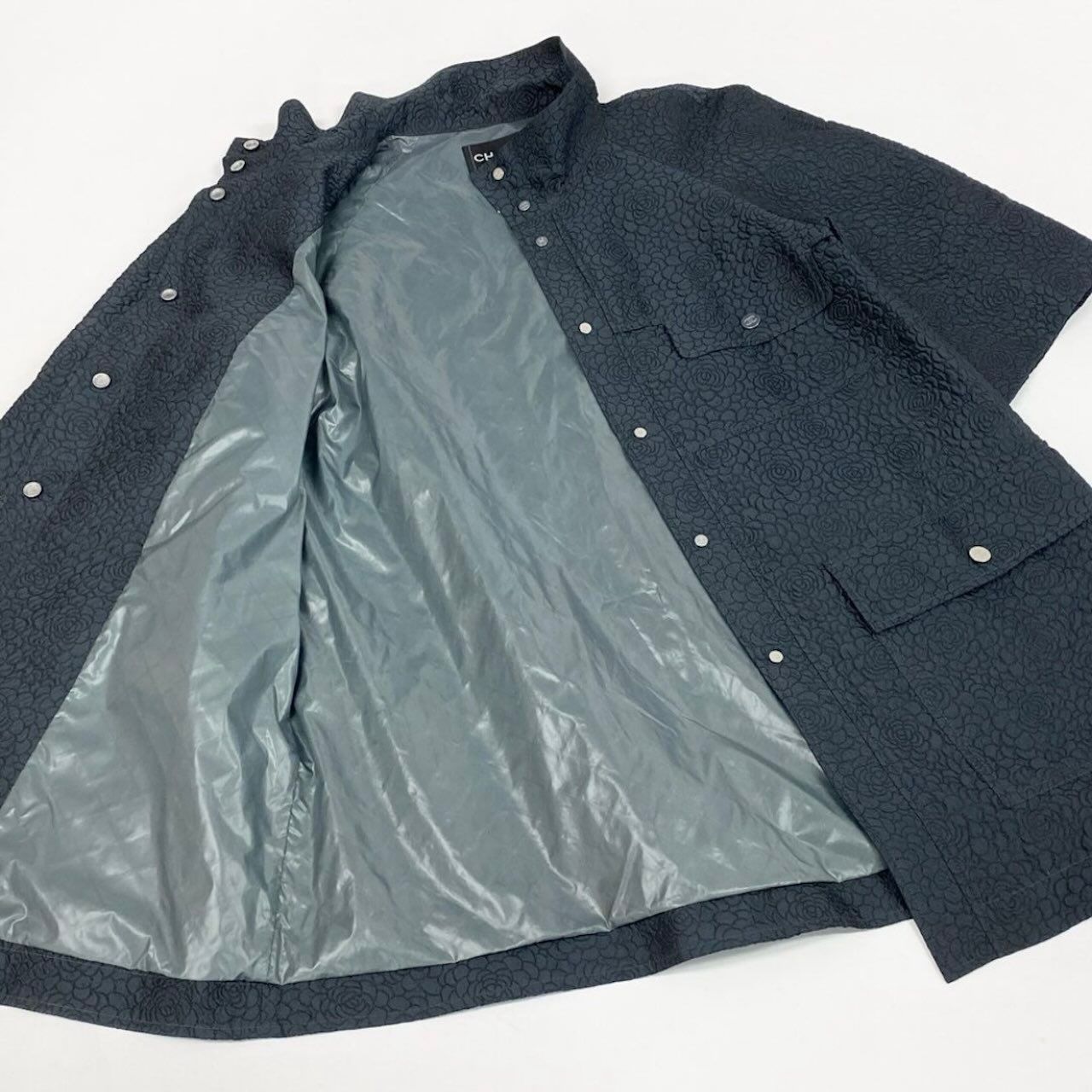Chanel Camellia CC Logo Navy Polyester Silk Coat A3 — view 4