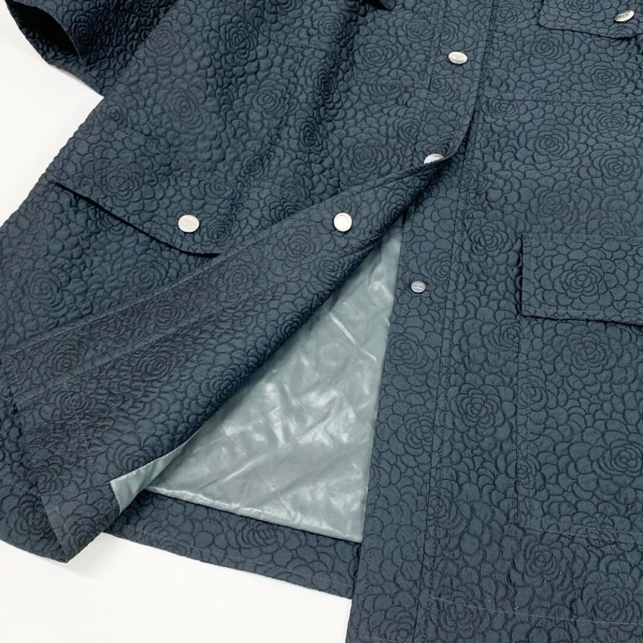 Chanel Camellia CC Logo Navy Polyester Silk Coat A3 — view 6