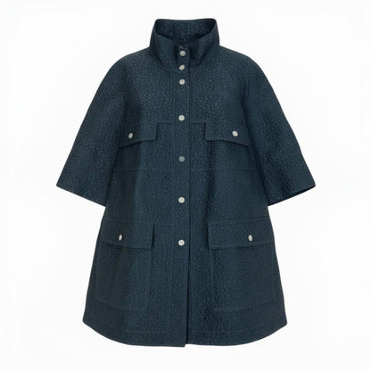 Chanel Camellia CC Logo Navy Polyester Silk Coat A3