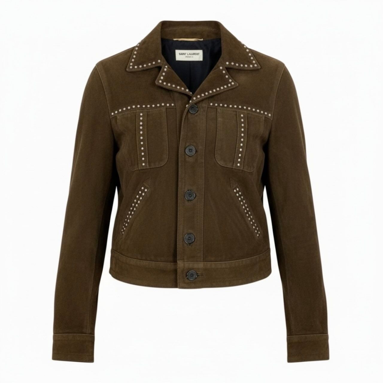 Saint Laurent Paris Studded Brown Goat Silk Western Jacket