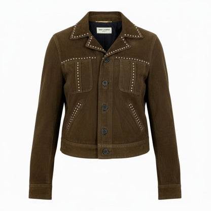 Saint Laurent Paris Studded Brown Goat Silk Western Jacket