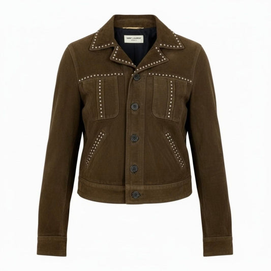 Saint Laurent Paris Studded Brown Goat Silk Western Jacket