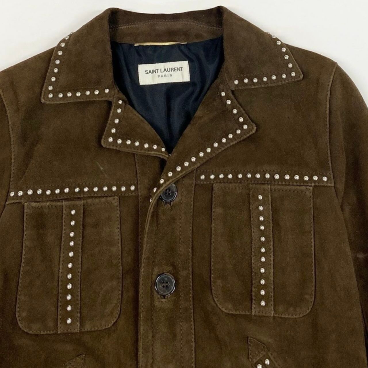 Saint Laurent Paris Studded Brown Goat Silk Western Jacket — view 5