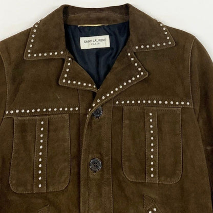 Saint Laurent Paris Studded Brown Goat Silk Western Jacket — view 5
