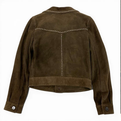 Saint Laurent Paris Studded Brown Goat Silk Western Jacket — view 3