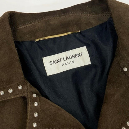 Saint Laurent Paris Studded Brown Goat Silk Western Jacket — view 7