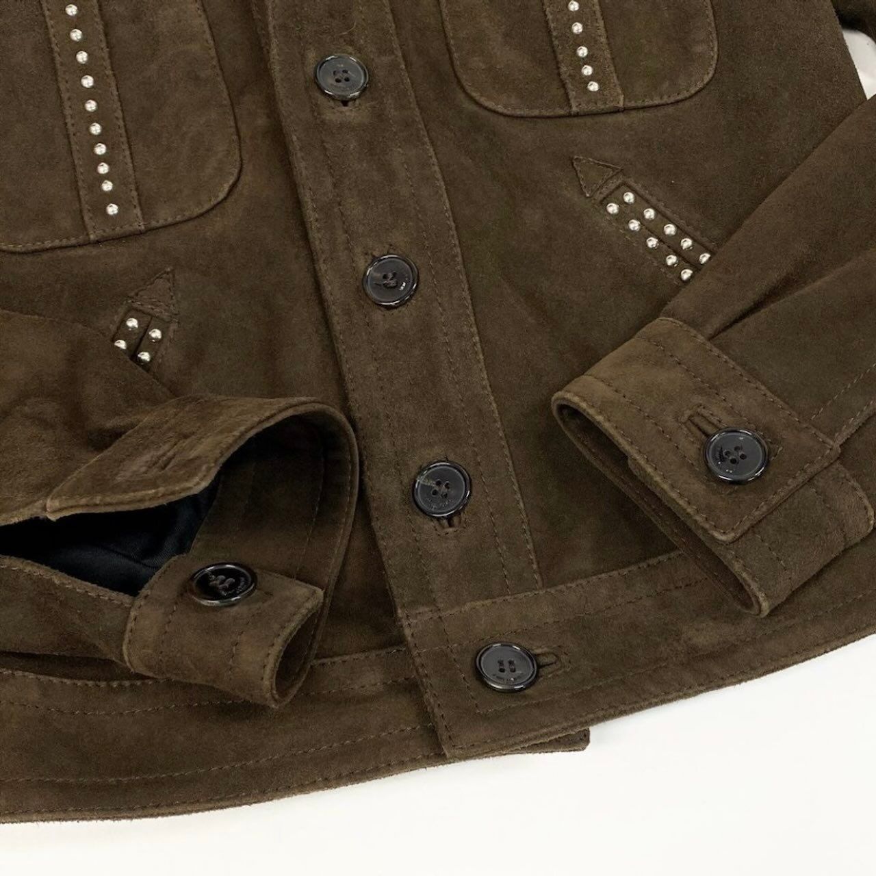 Saint Laurent Paris Studded Brown Goat Silk Western Jacket — view 6