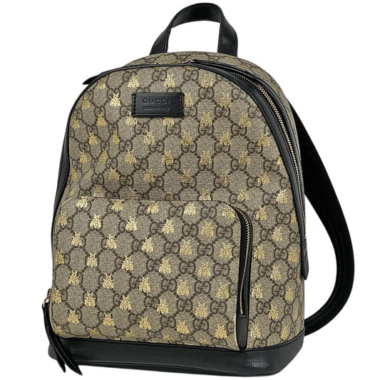 Gucci GG Pattern Backpack Bee Print Supreme Beige Black