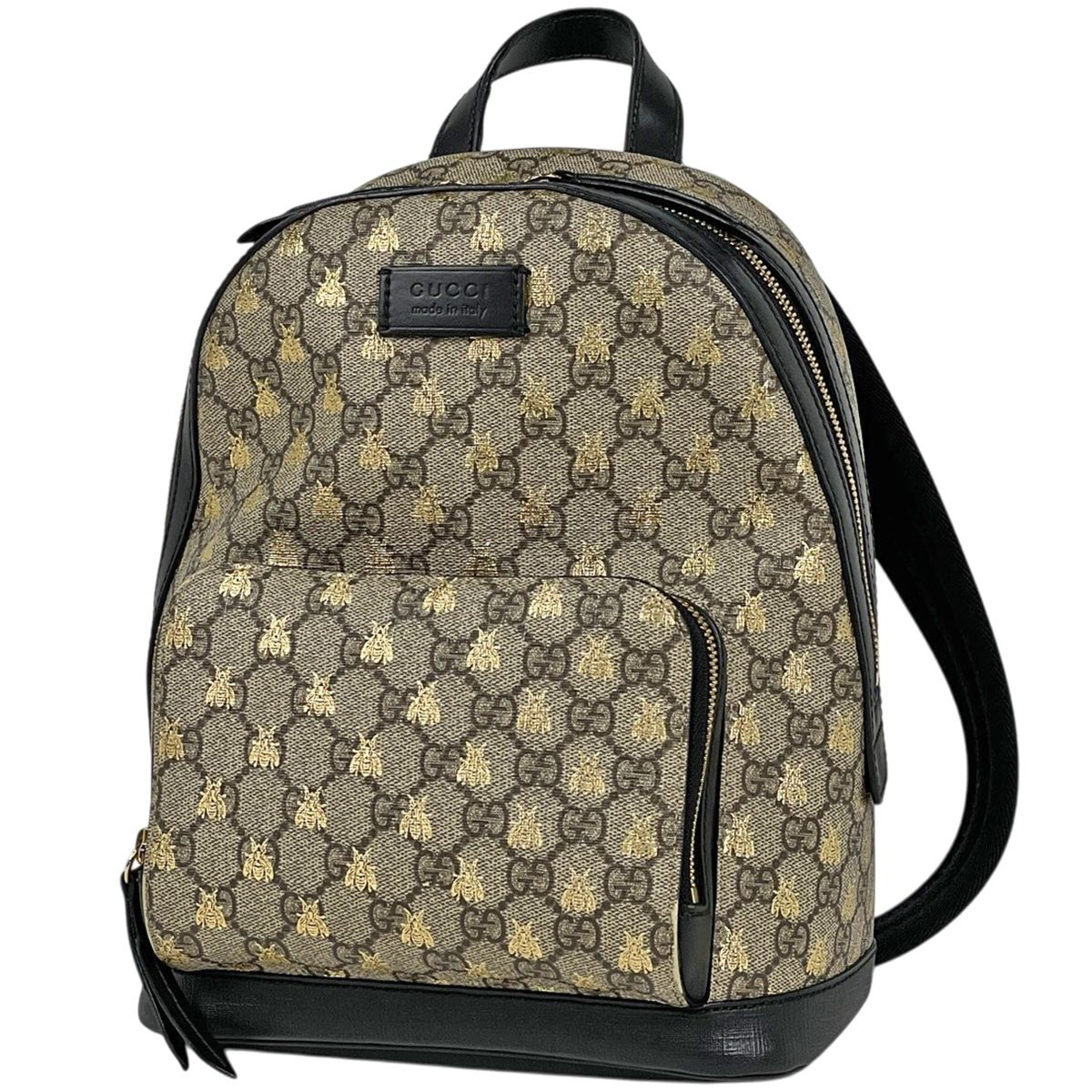 Gucci GG Pattern Backpack Bee Print Supreme Beige Black