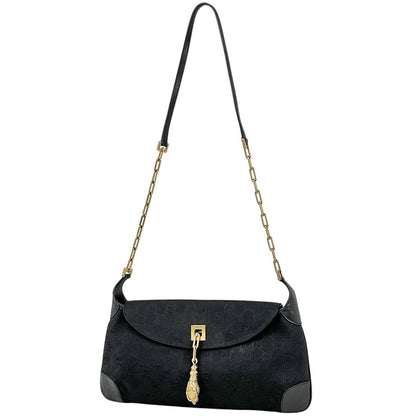 Gucci GG Pattern Shoulder Bag Tiger Head Canvas Black